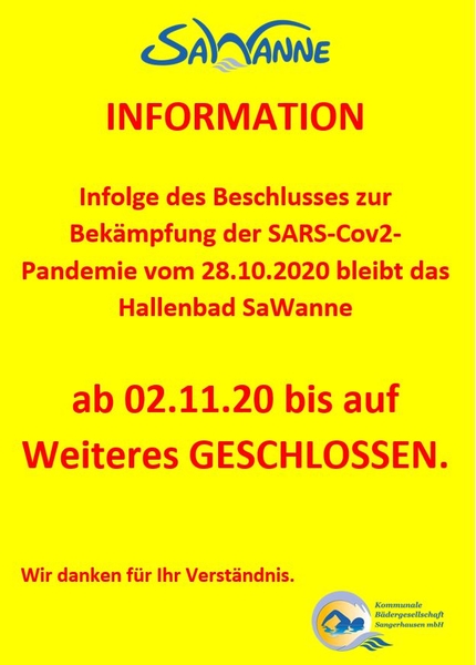 SaWanne weiterhin geschlossen