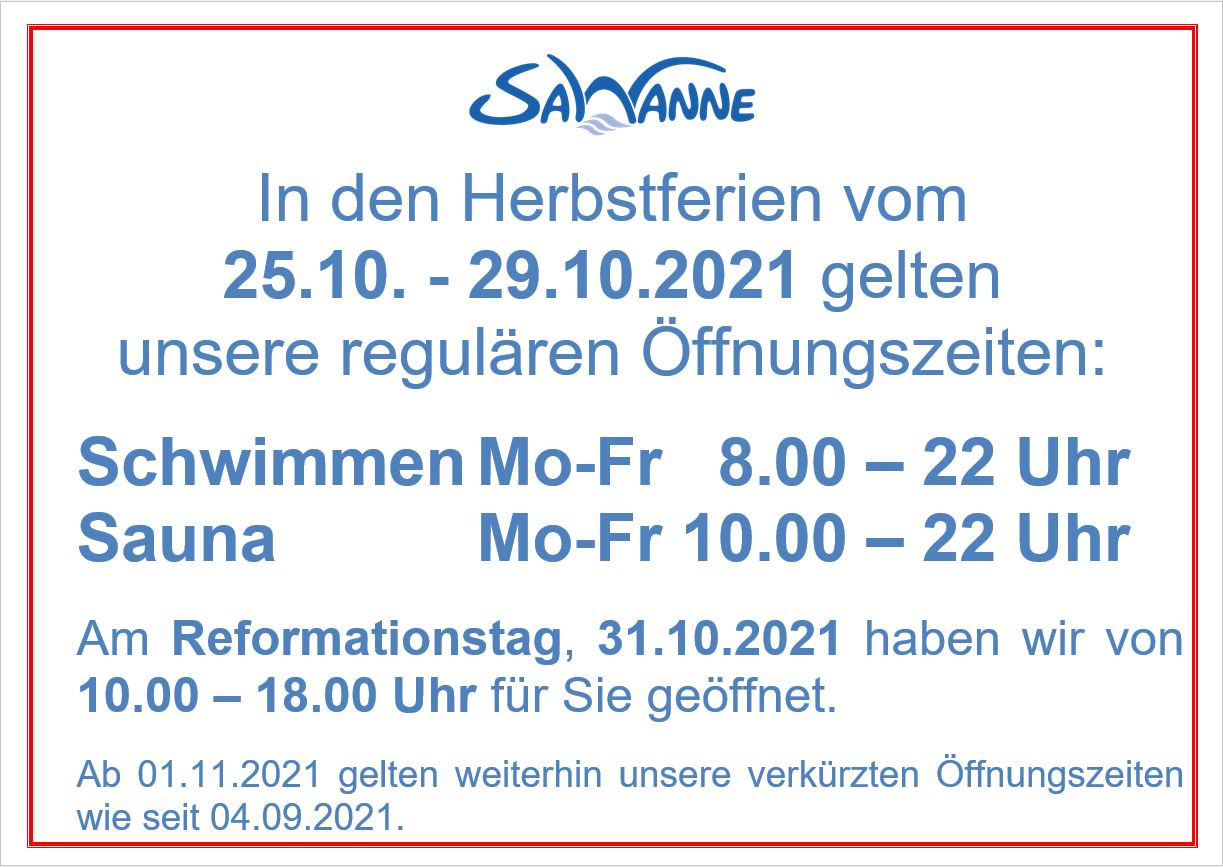 SaWanne in den Herbstferien regulär geöffnet