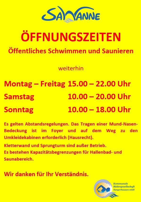 SaWanne geöffnet - Zutritt ab 03.04.2022 ohne G-Regeln